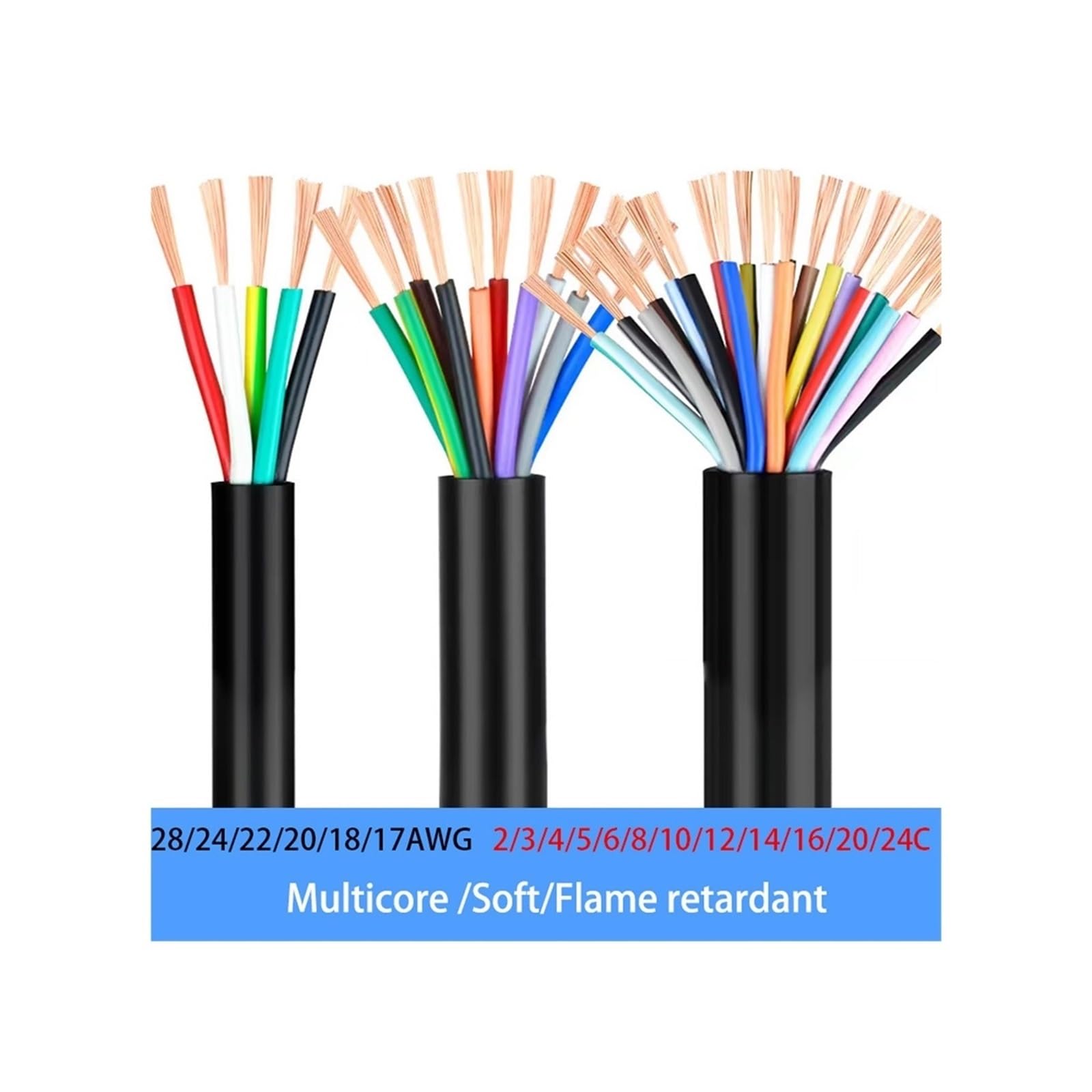 Wielordzeniowy kabel sterujący RVV 2M, 17-28AWG 2-24 żyły