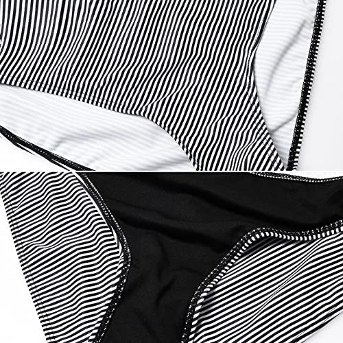 Debelly Women Bikini Set Maternity Two Piece Swimsuit Pregnancy Bathing Suits High Waist Ruffle Swimwear,Orange Stripe,M #TOP6