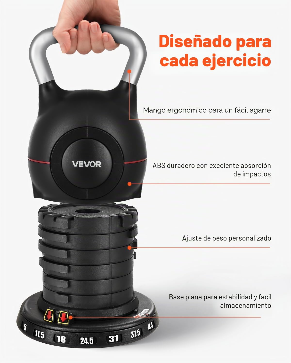 VEVOR Pesa rusa ajustable con 7 niveles de peso, aluminio fundido a presión y material ABS, para entrenamiento de fuerza de agarre, entrenamiento de cuerpo completo y entrenamiento cruzado