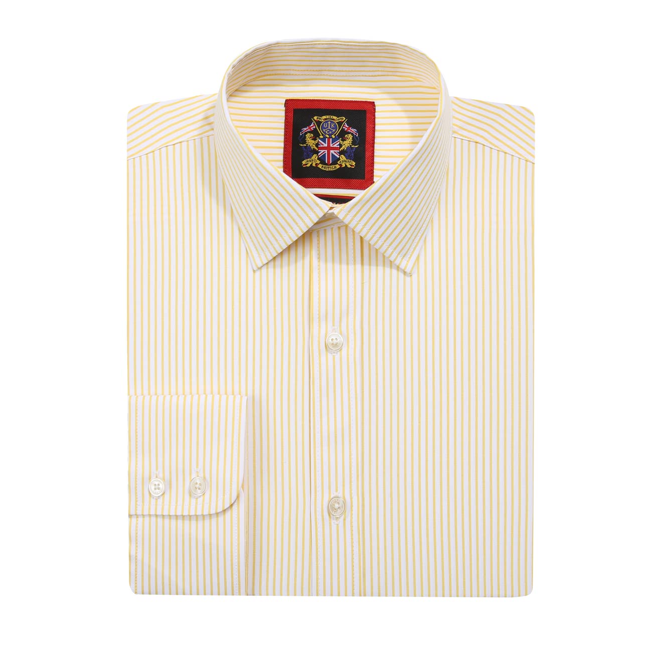 Janeo British Apparel Nos Tibi Serviat Uk Co Men's Lemon (New Stripe) - Single Cuff Windsor Fine Stripe Formal Dress Shirts, Regular Fit, Stripe Pattern, Traditional Tailoring, Easy Care Fabric By Janeo British Apparel. (New Lemon, 16.5 In, Single Cuff)