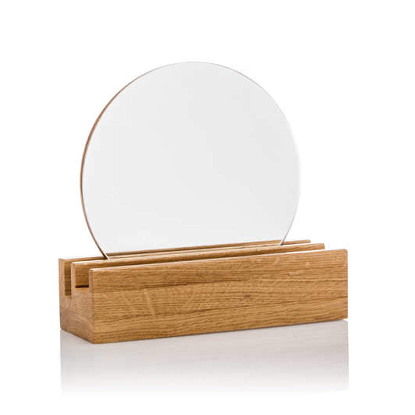 Schmink- & Kosmetik-Spiegel mit Eichenholz-Sockel, Ø ca. 20 cm, schwere Qualität