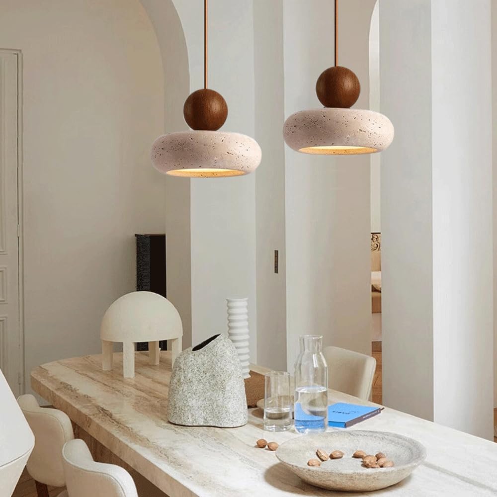 Mała lampa wisząca z żółtego trawertynu w stylu Wabi-Sabi, lampa wisząca, żyrandol, jadalnia, bar, kuchnia, wyspa sufitowa, vintage LED-owe lampy sufitowe, 3000 K – ciepłe światło