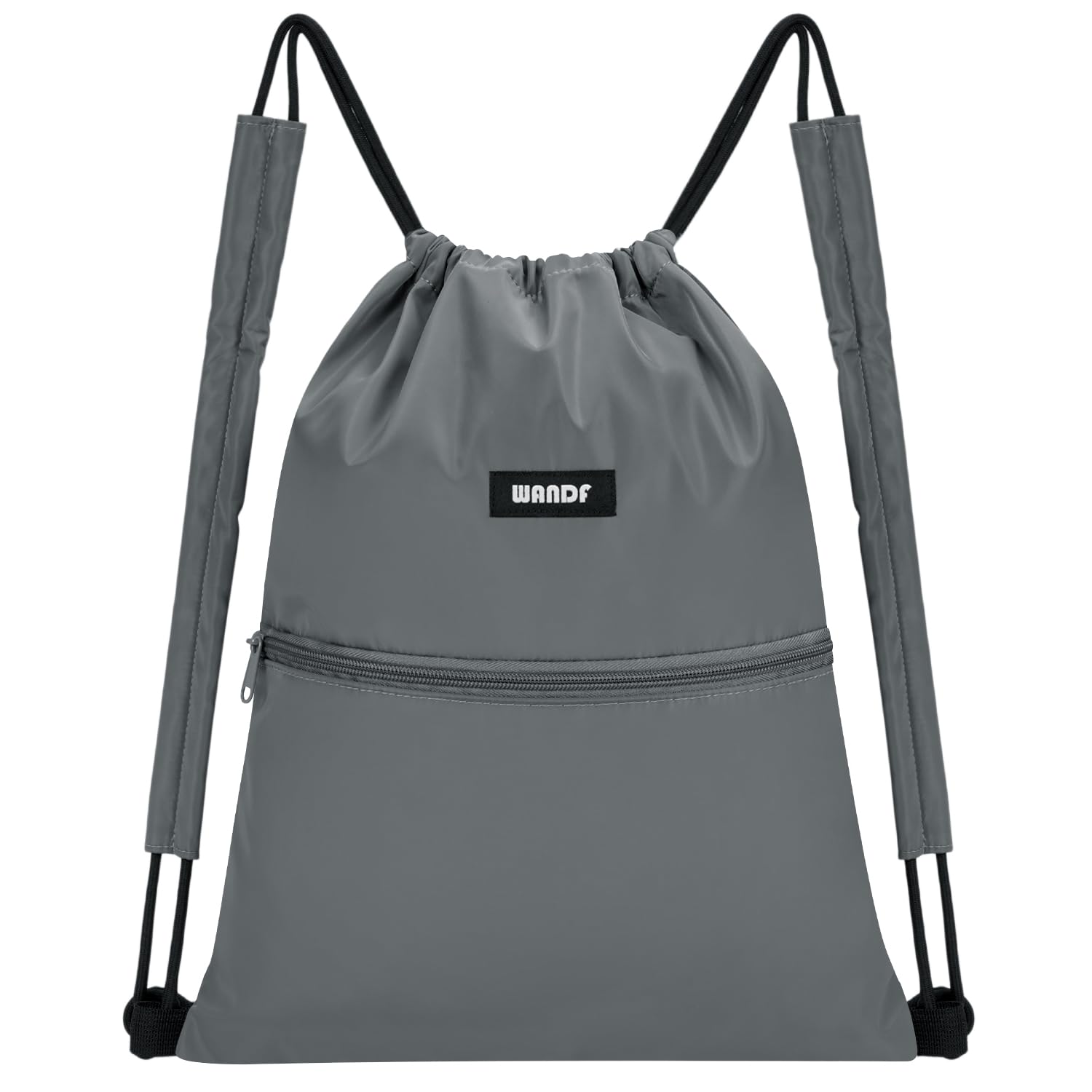 WANDF Drawstring Backpack Sports Gym Bag with Shoulder Pads Water Resistant String Bag Cinch Bag for Women Men (Grey)