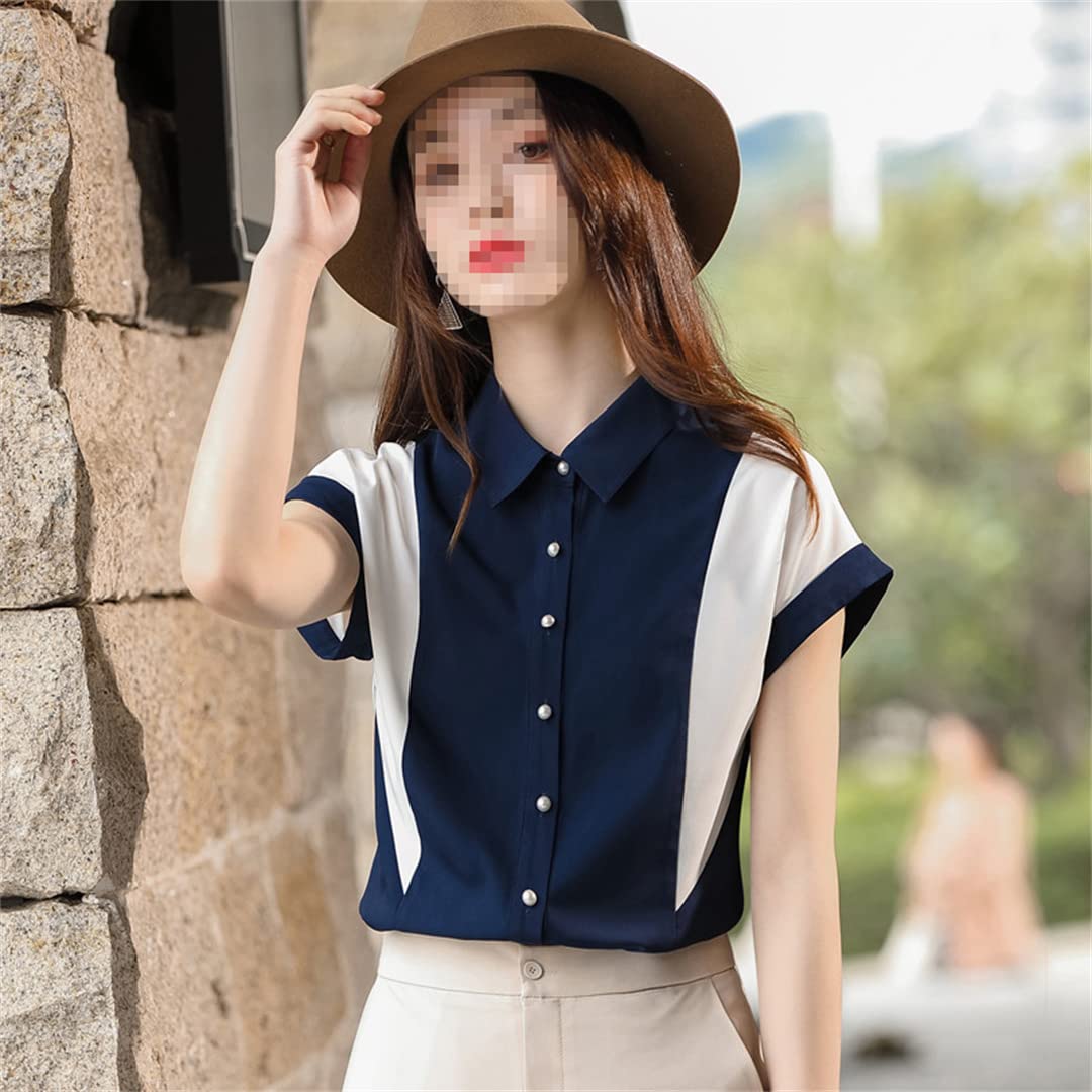 Camisa de Retazos de Manga Corta para Mujer, Blusas de chifón Formales Finas de Verano para Mujer, Tops de Trabajo de Oficina para Mujer