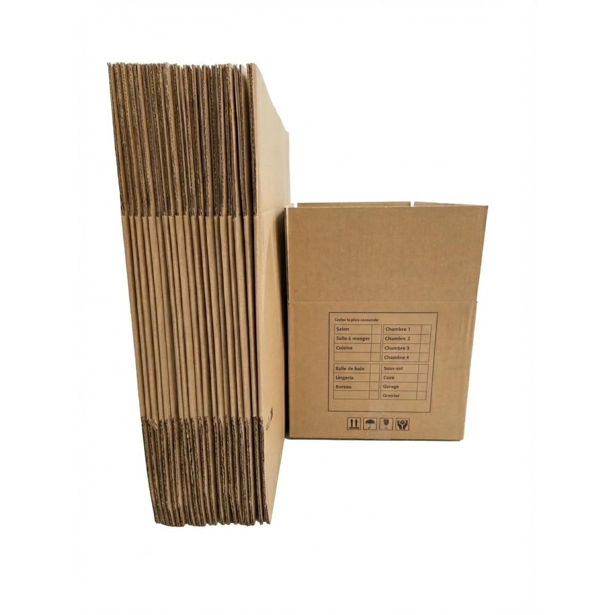 Cartons de Déménagement 55x35x28 cm 54L Simple Cannelure Renforcée 4mm Haute Rigidité Fabriqué en France