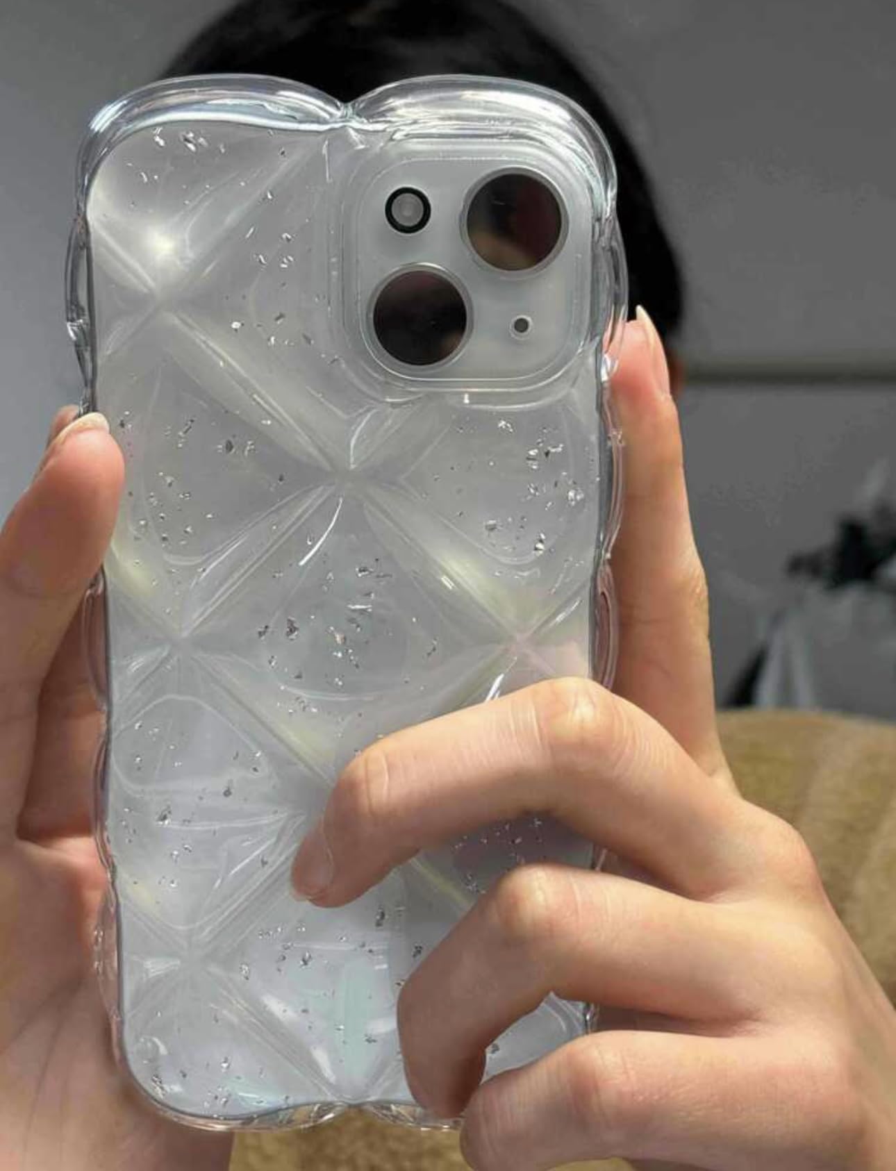 Amazon.co.jp: アイフォン13用ケース うるうる感 シルバー箔 凸凹