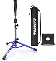 BaseGoal Portable Batting Tee for Baseball & Softball - Adjustable 27.5-48" Tripod Stand with Durable Rubber Top & Carrying Bag