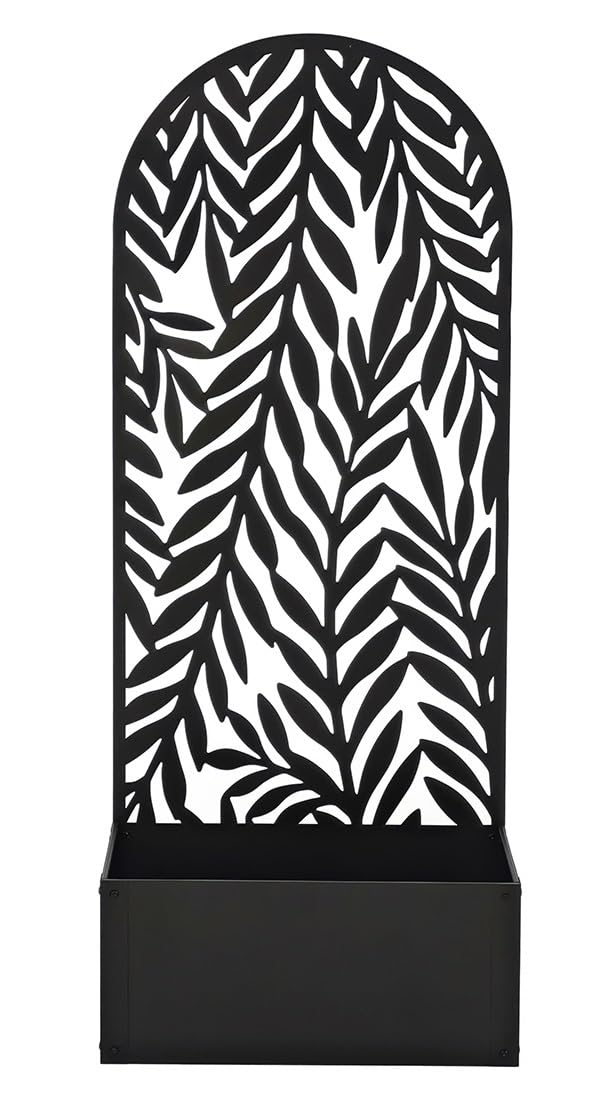 Fioriera con spalliera graticola rettangolare alta cm 150 vaso 60x32 in Metallo nero Separè Decorativo per Piante Rampicanti e Divisorio per Ambienti Design Moderno Ideale per Casa Bar Ristoranti.