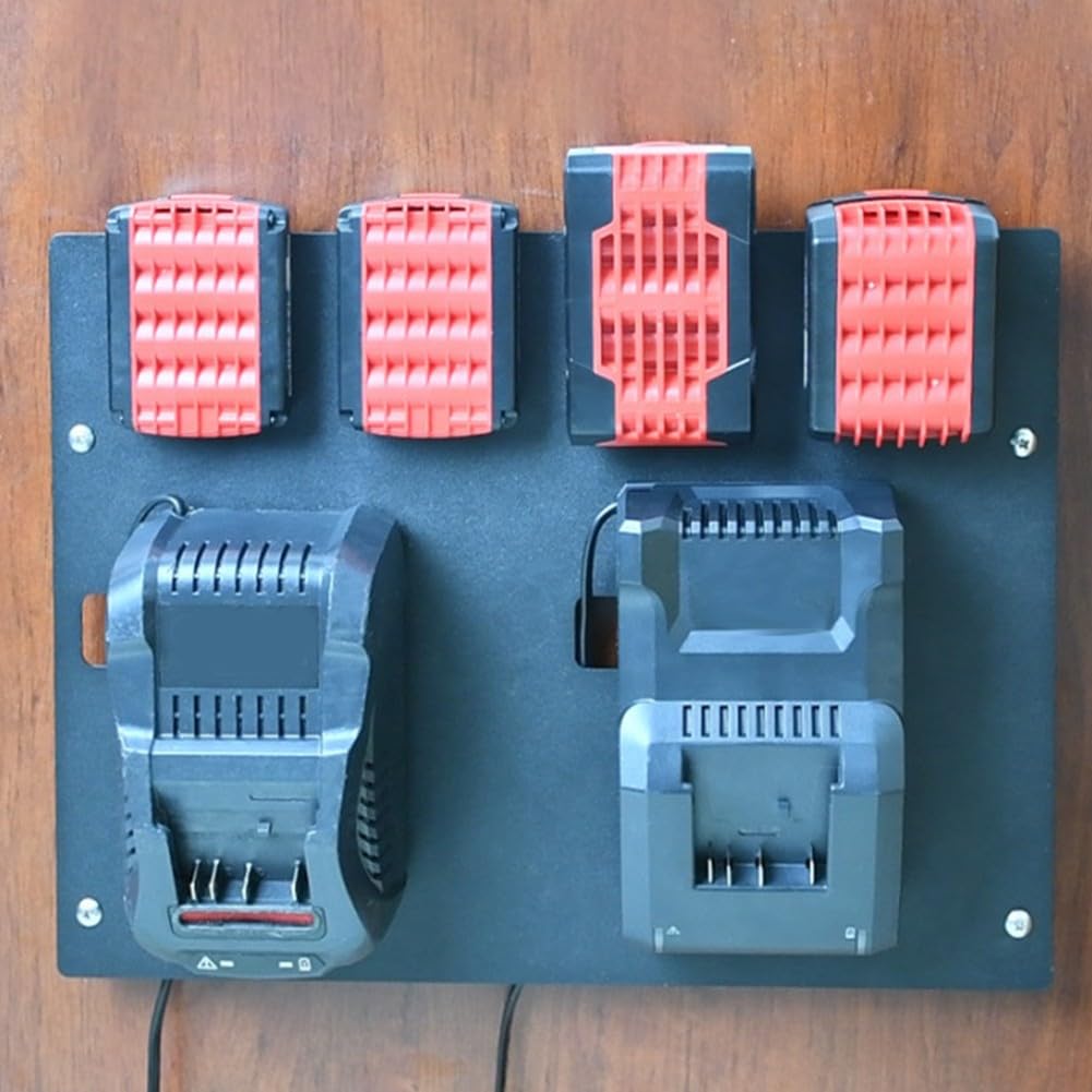 Whychstore Support mural en acier inoxydable pour 4 batteries et 3 chargeurs, compatible avec les outils Bosch