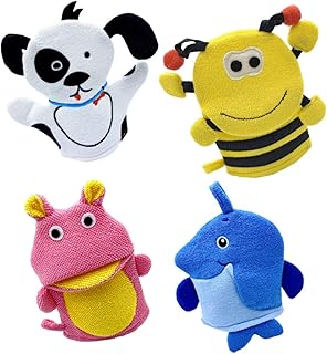 Totority 4 Pçs Luvas De Banho De Desenhos Animados Toalhas De Banho De Bebê Esponjas De Banho Toalhas Para Crianças Luva De Banho Luvas De Banho Infantis Esponja De Banho Infantil Lavar