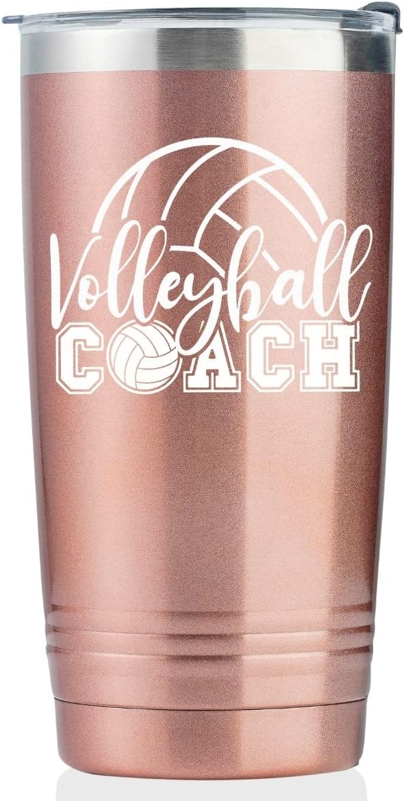Onebttl Volleyball Coach Gift, Funny Gift Idea for Appreciation, Christmas, Birthday, 20oz Stainless Steel Insulated Travel Mug - RoseGold