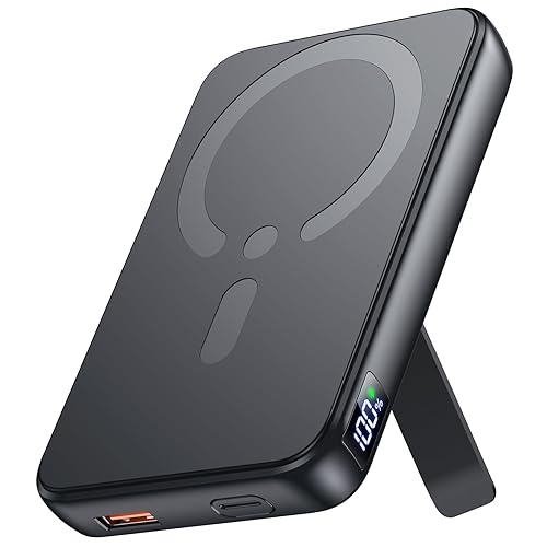 for Magsafe Portable Charger, 12000mAh Wireless Magnetic Power Bank with Stand and PD 20W Fast Charging, for Magsafe Battery Pack Compatible with iPhone 17/16/15/14/13 Series,Travel Camping Essential - Obsidian