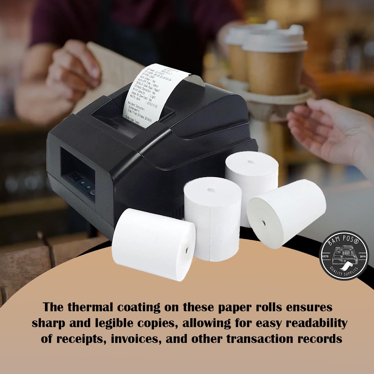 BAM POS Rollos de papel térmico de 3 1/8 x 190 pulgadas, rollo de recibos grande, compatible con estaciones Clover Stations, P100, P550, SCP700, estaciones cuadradas (30 rollos por caja)