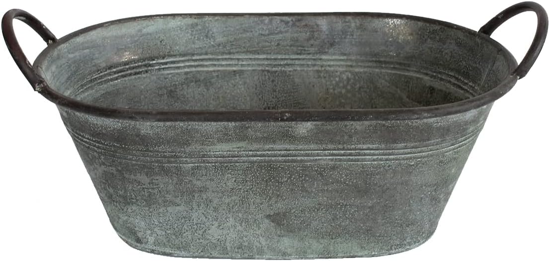 colourliving Plant Pot, Planter, Zinc Pot, Old Green Series, Oval or Round, Metal Planter (Oval, 36.5 x 20 x 14 cm)