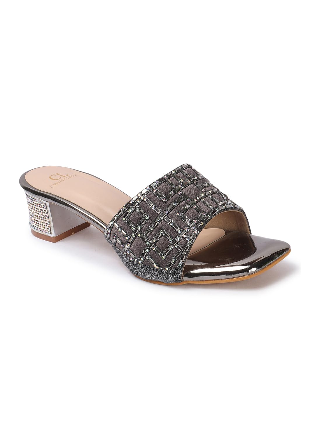 Carlton London Women Gun Metal Stylish Fashion Embellished Ethnic Sandals for Outdoor, Party, Wedding and Holidays with Block Heels (37) (B0DCVX1LYP) Amazon Price History, Amazon Price Tracker