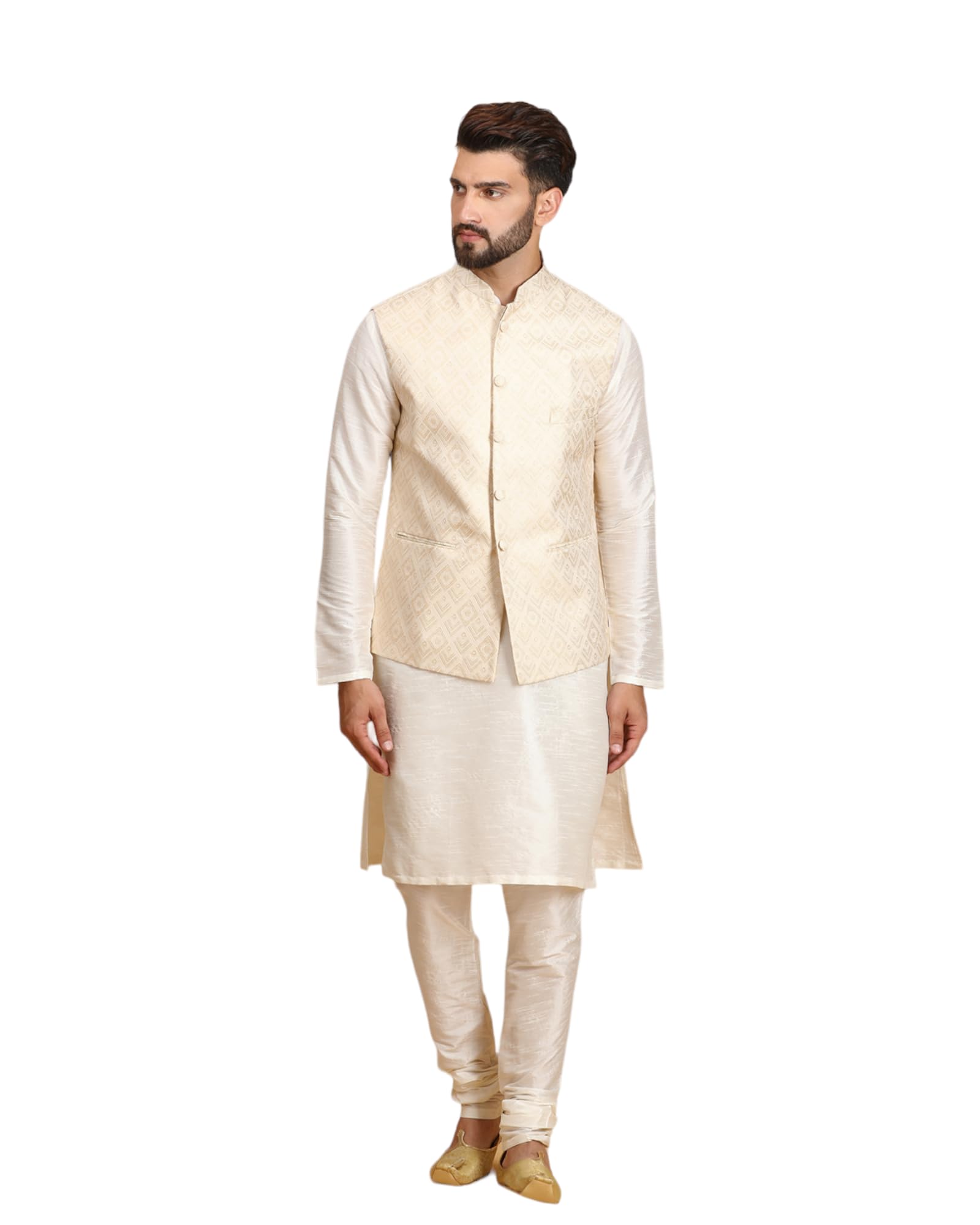 Ethluxis Men's Kurta Churidar Pyjama with Nehru Bandhgala Jacket