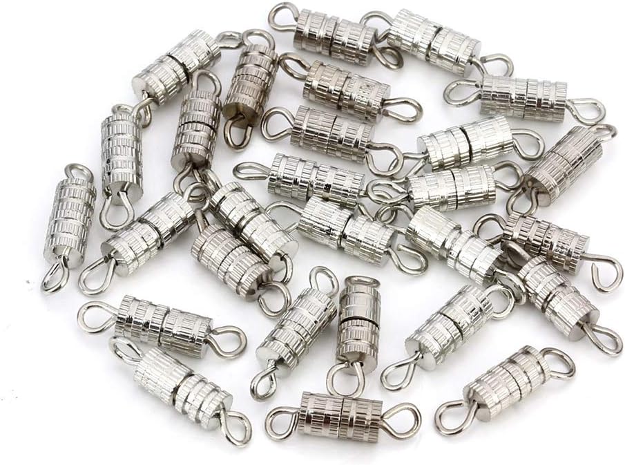 100 Sets 4mm x 15mm Screw Type Clasp Barrel Screw Clasps Twist Clasps Connector for Jewelry Making Necklaces and Bracelets, Silver-Color