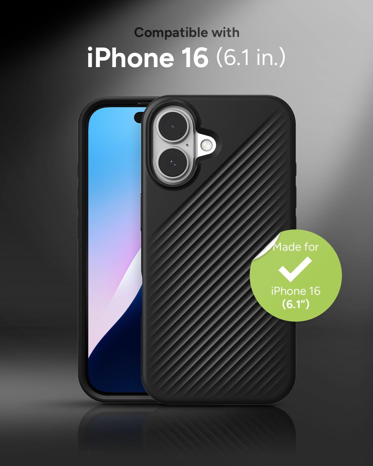 ZAGG Luxe Snap Case for iPhone 16 - MagSafe Wireless Charging, 10ft Drop Protection, Eco-Friendly, Graphene Reinforced, Ripple Design, Black