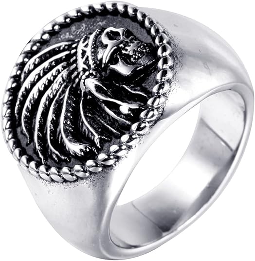 Men's Native Indian Chief Head Black Signet Ring