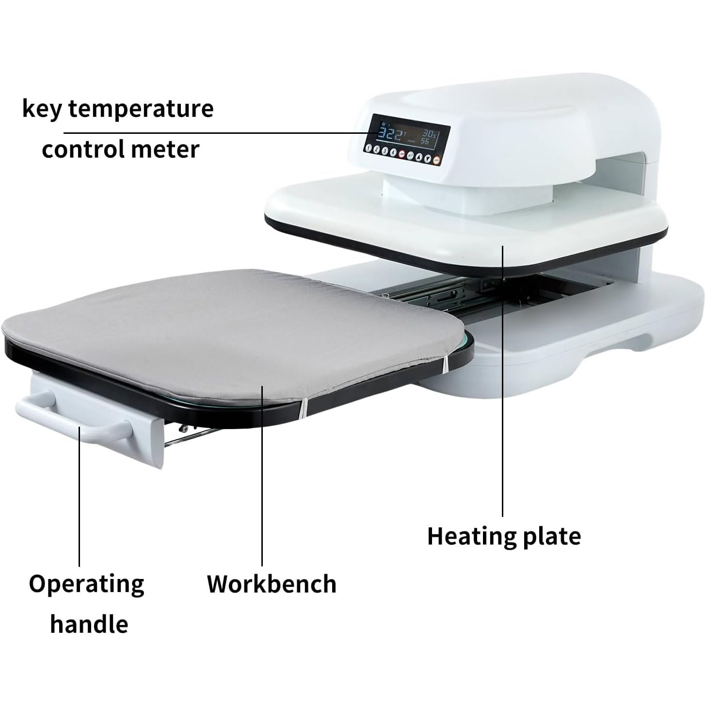 Pressa di calore elettrica, 1600 W, 38 x 38 cm, trasferimento professionale con schermo LCD, 4 modalità di memoria, temperatura regolabile 0-250 ℃ per magliette, tappetini, borse