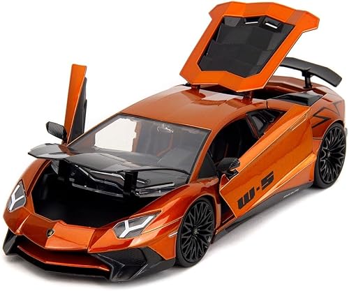 Miniatura 4 de Lambo Aventador SV Naranja Metálico con Capucha de Carbono Rosa Slips Serie 124 Diecast Model Car by Jada 35065