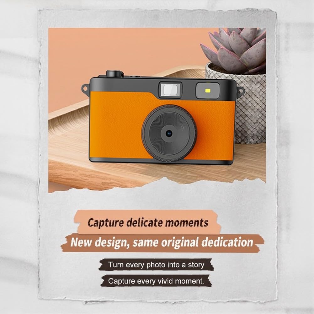 Przenośny aparat cyfrowy w stylu retro, 13 megapikseli, kompaktowa konstrukcja, konfigurowalne filtry, funkcja lampy błyskowej, na święta, imprezy, dla studentów (pomarańczowy)