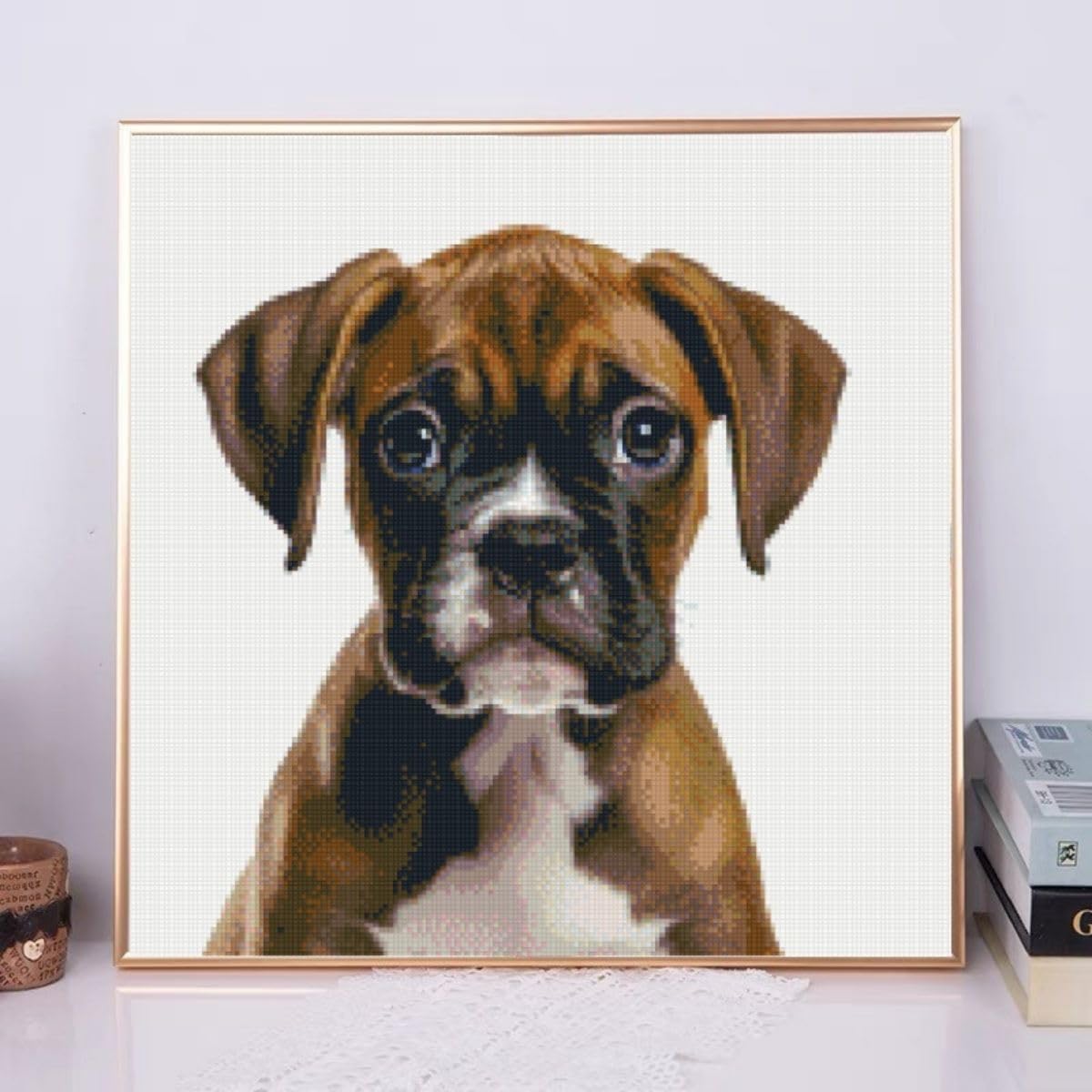 Generic DIY Boxer Dog DIY Stamped Cross Stitch Kits for Beginners Easy 11CT Needlepoint Embroidery Counted Cross Stitch Kits Art Craft Wall Decoration and Gift 14x14inch(1)