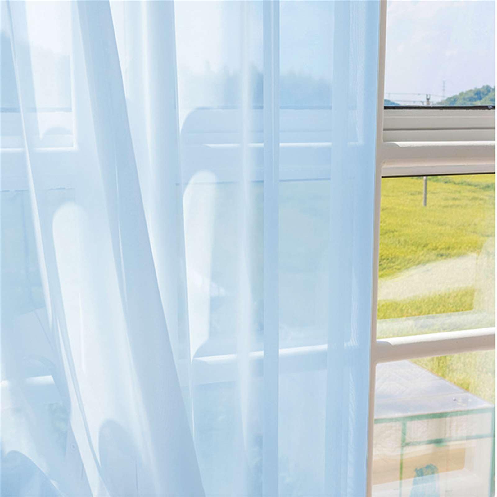 Wasserdicht Outdoor Gardinen-Set 2 Stücke Transparent Voile mit Ösen Sonnenschutz und Sichtschutz für Garten Balkon Pavillon Blau 244x254cm(HxB)