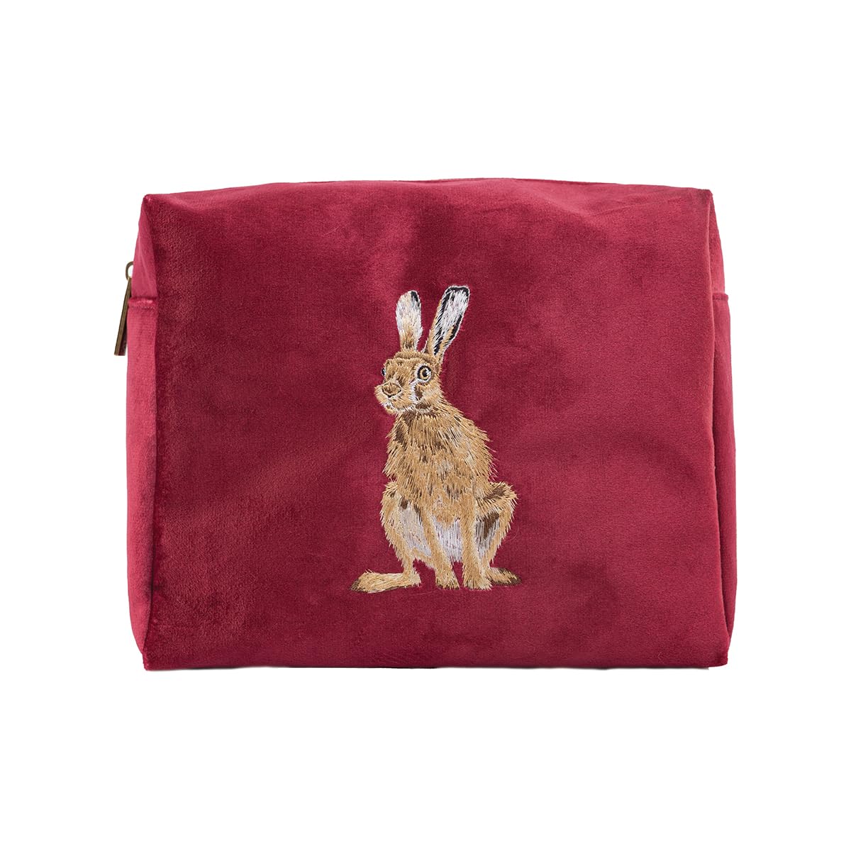 Wrendale Designs by Hannah Dale 'Golden Hour' Hare Embroidered Cosmetic Bag, Burgundy
