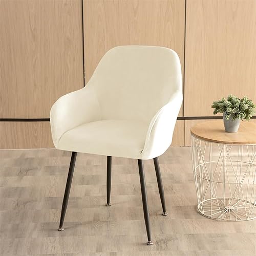 Miniatura 8 de Juego de 6 fundas para sillas de cocina, de terciopelo, para sillas de comedor, fundas elásticas para sillas de comedor con reposabrazos y soporte