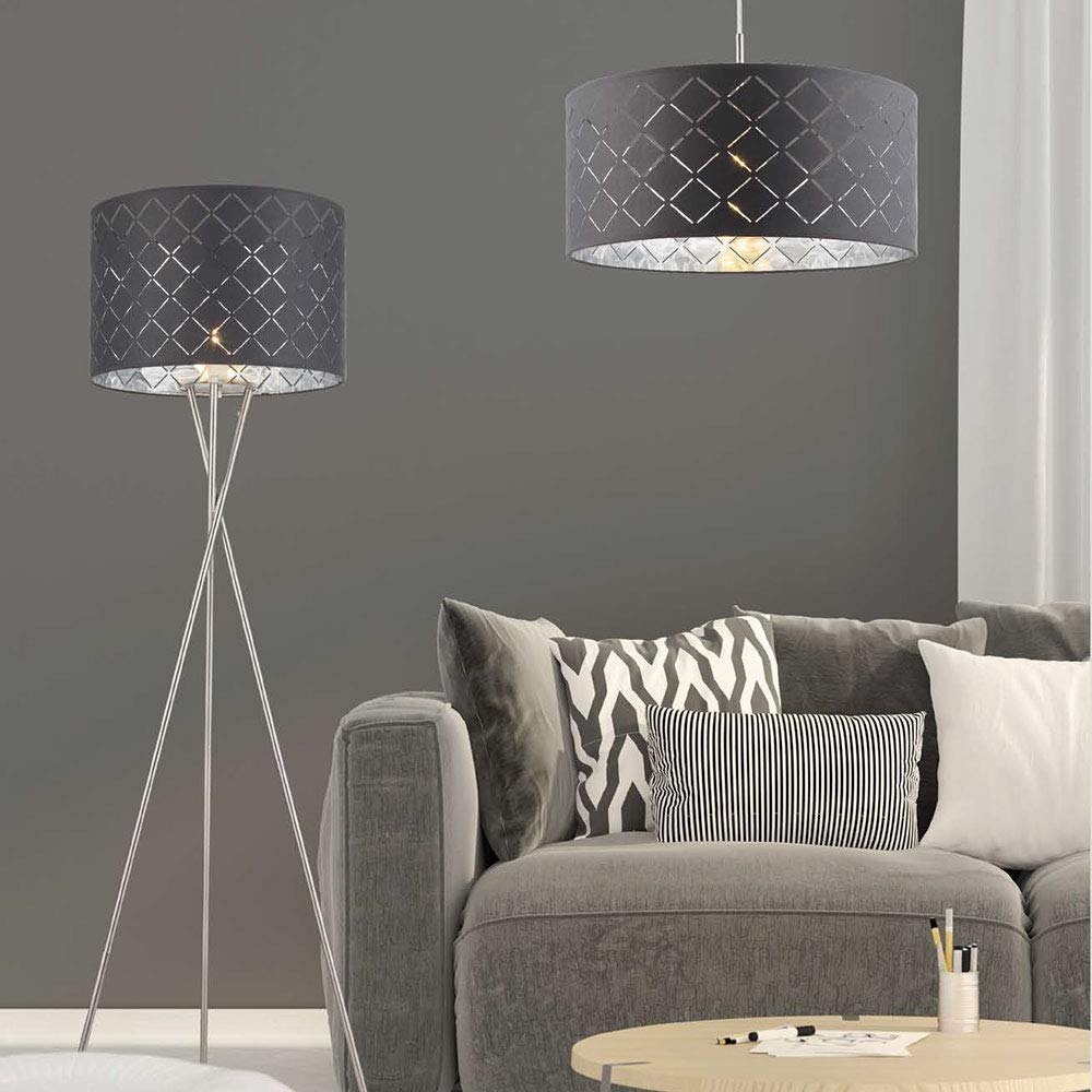 Globo Design Hängelampe Mit Textilschirm – Grau, 35 Cm Durchmesser, 144 Cm Hoch, E27 Fassung