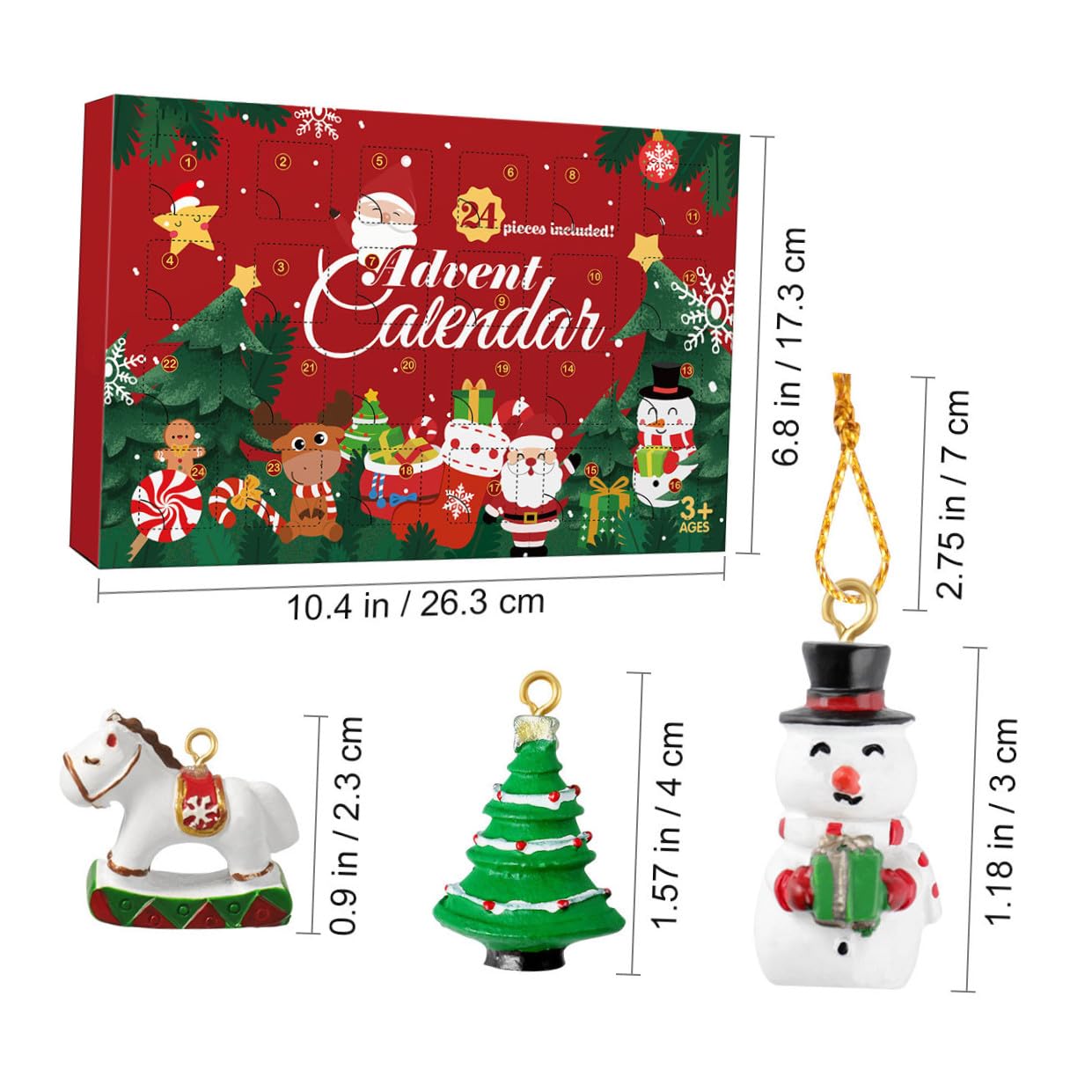 Garneck Calendario dell'Avvento di Natale con 24 decorazioni da appendere, calendario dell'Avvento di Natale, decorazioni da appendere all'albero di Natale