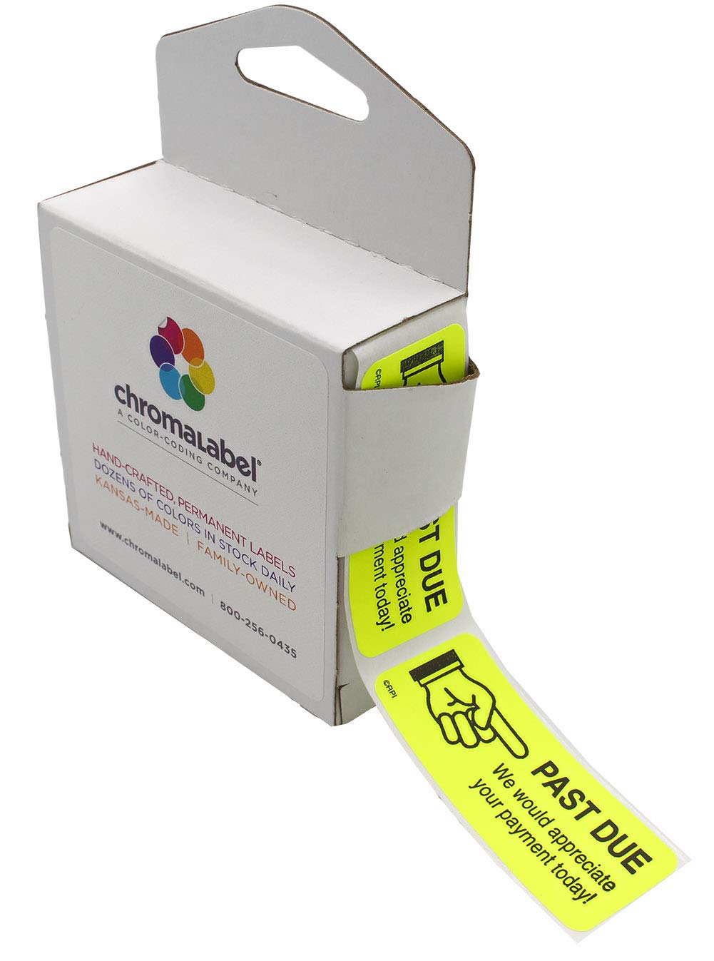 ChromaLabel 1 x 2.25 Inch Accounts Receivable Labels Collections Late Invoice Stickers, 250 Stickers per Dispenser Box, Yellow, Imprinted: Past Due