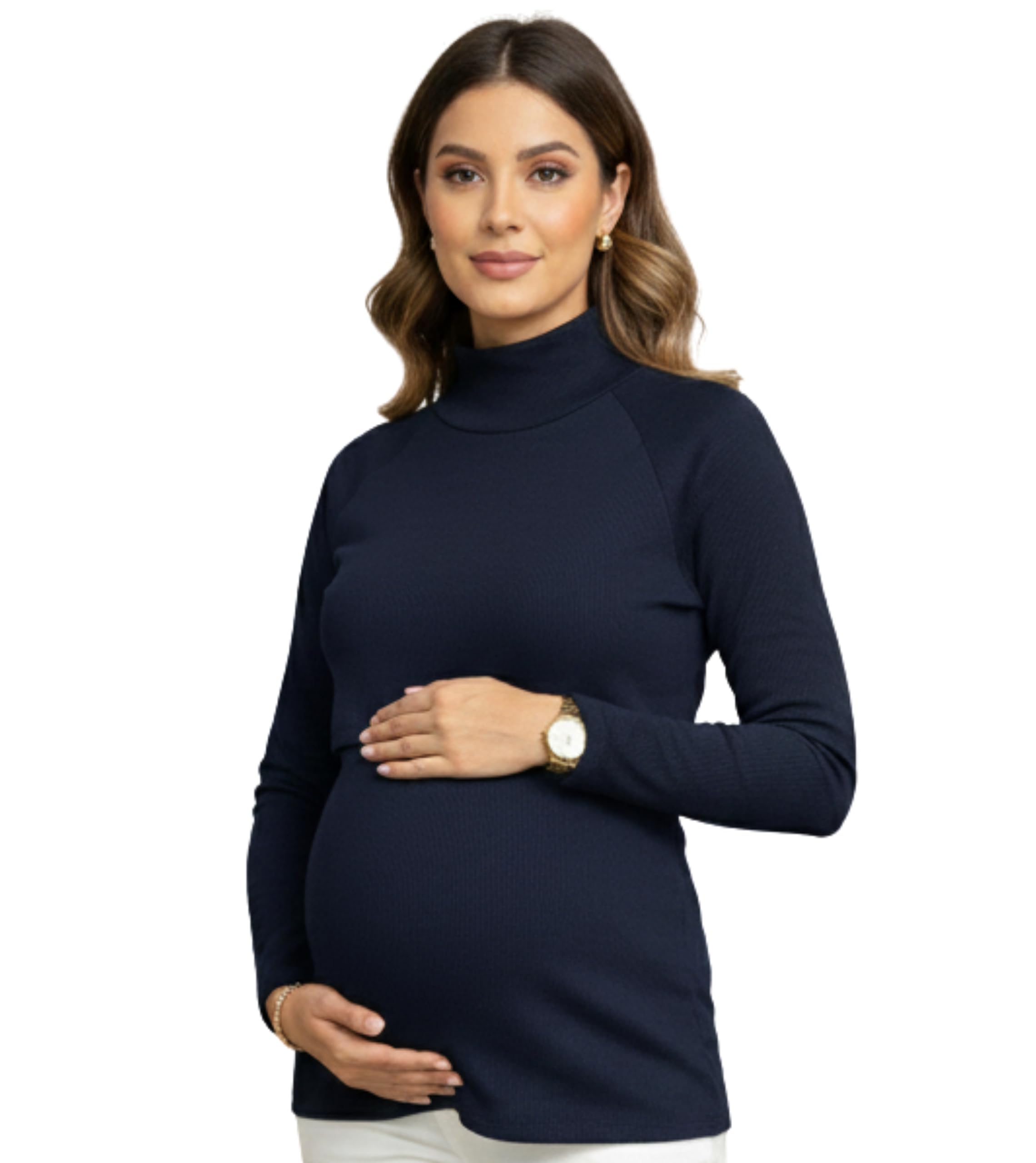 Winter Feeding Sweatshirt for Woman | Stretchable Black Knitted Cotton Rib Zipless Nursing Tunic Top for Pregnancy & Breastfeeding | Maternity Dresses | Gifts for Pregnant Women-image-26