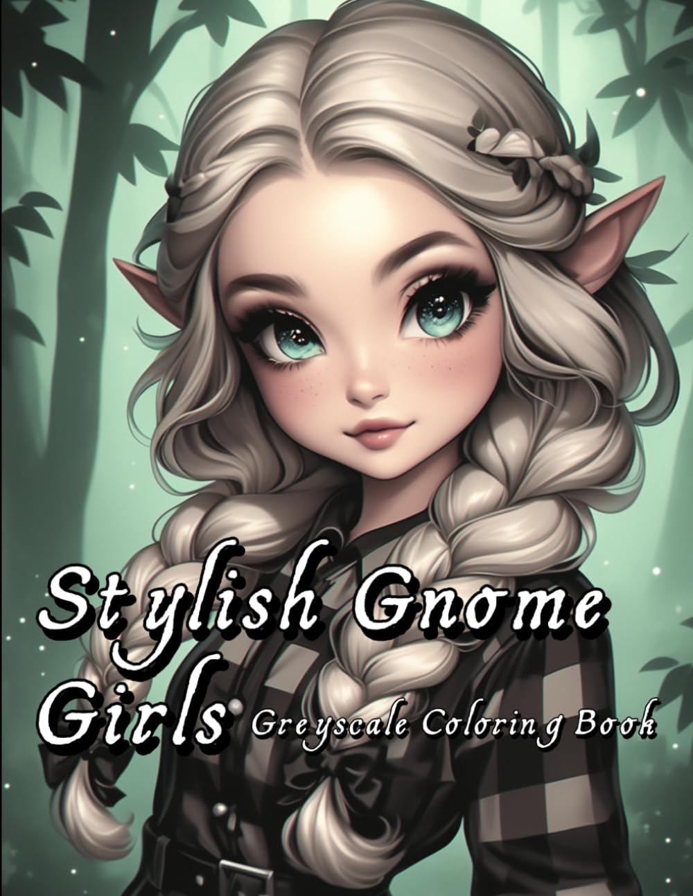 Stylish Gnome Girls Greyscale Coloring Book: Whimsical Designs for Relaxation and Creativity.