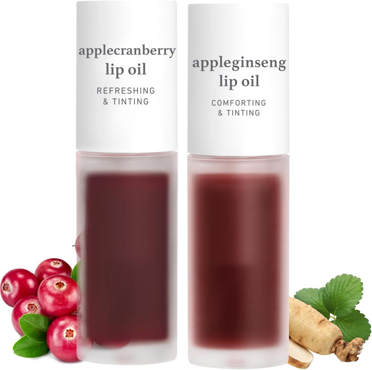 Korean Vegan Lip Oil - Applecranberry, 0.12 Fl Oz + Korean Lip Oil - Appleginseng, 0.12 Fl Oz Bundle