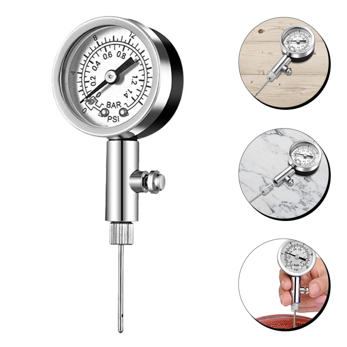 Toddmomy Barómetro Fútbol Americano Compresor Deportes Fuerza Baloncesto con Accesorios De Baloncesto Equipo Indicador Aire Aguja para Inflar Juego Neto Silver Metal