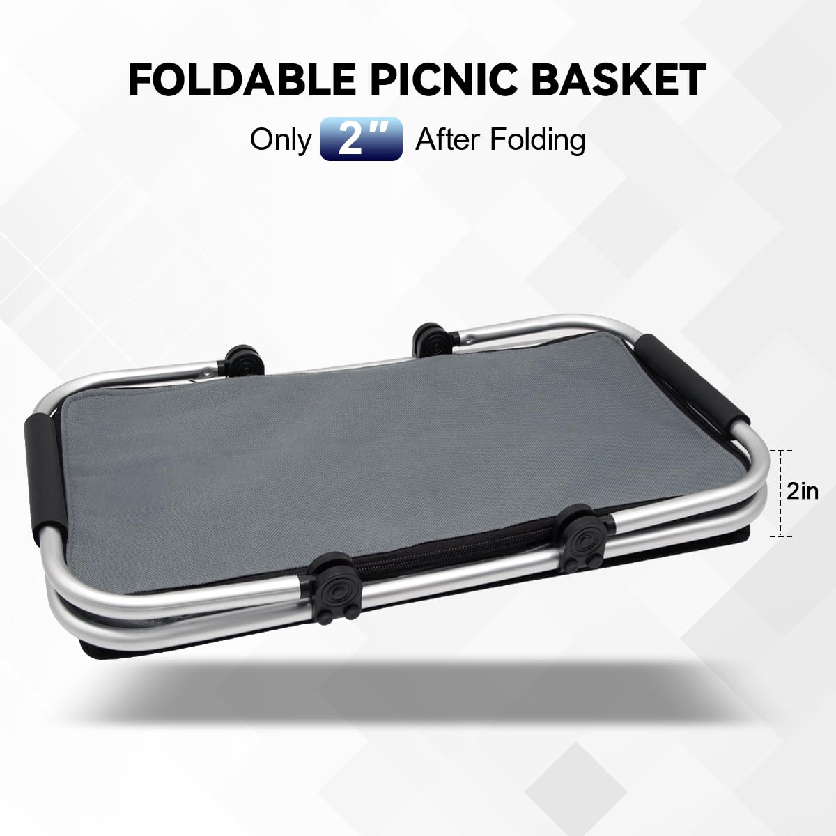 Cestino da Picnic 30 Litri, Grande Cestino Picnic Pieghevole, Borsa Termica con Manico in Alluminio Impermeabile Portatile Oxford Cesto picnic con Coperchio per Shopping (Grigio)