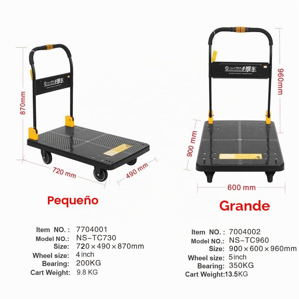 N&S - Carro de Plataforma Pesada (200 kg, 1 Mano Arrugas) para Camiones con Ruedas de Mute, Carro de Plataforma