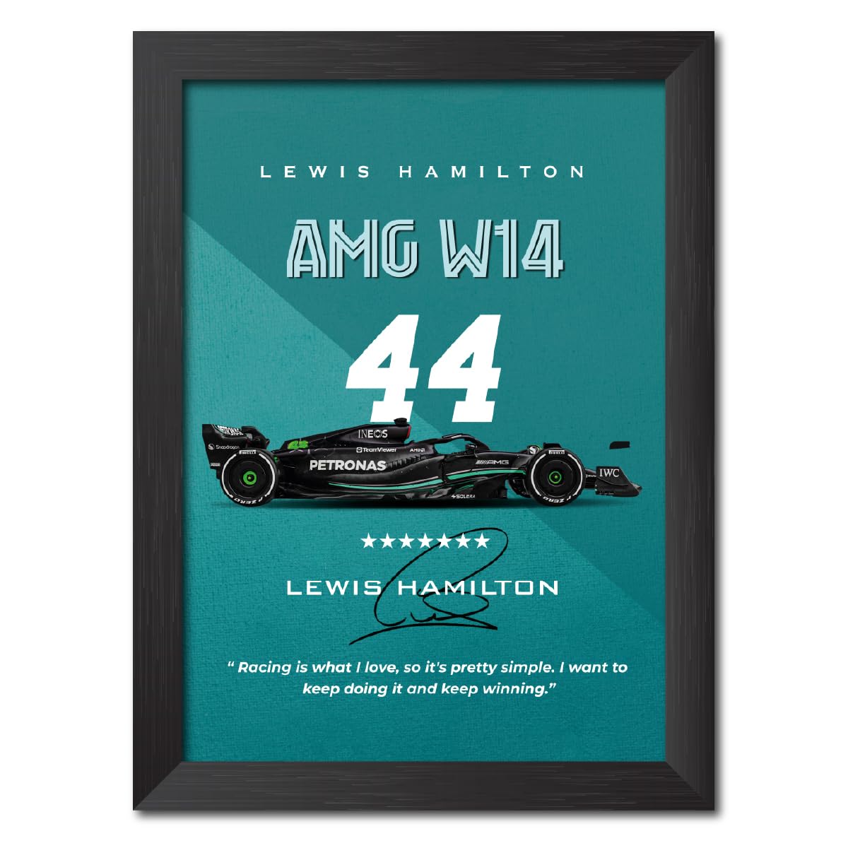 TenorArts Lewis Hamilton Poster Frame F1 W14 Racing Car Formula One Photo Framed Painting with Matt Finish Black Textures (12 inches x 9inches)