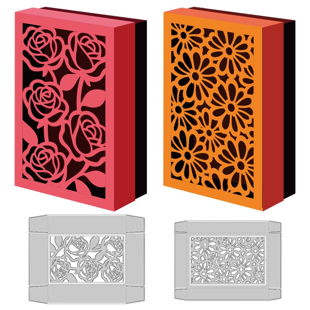 DELORIGIN 3D Flowers Box Metal Cutting Dies Hollow Out Daisies Roses Box Die Cuts Carbon Steel Stencils Scrapbooking Embossing Template for Greeting Invitation Card Making Wedding Party Gift Package