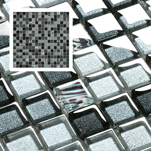 Midcard 6 Sheets Gradient Grey Glass Mosaic Tiles for Kitchen and Bathroom Walls