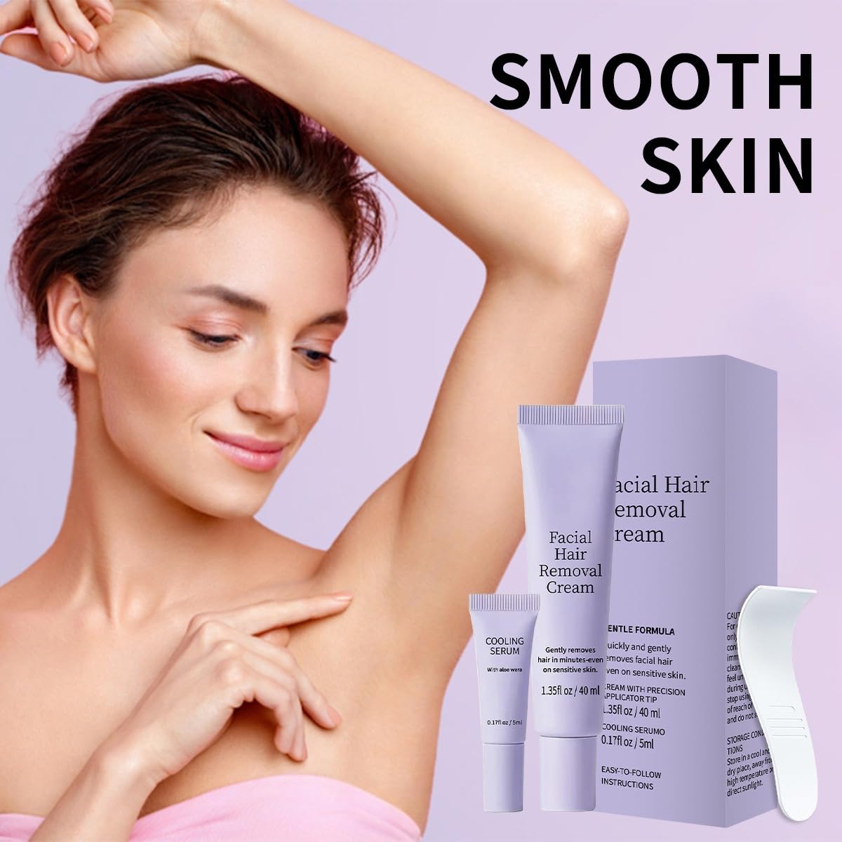 Crema depilatoria per il viso da donna con siero lenitivo rinfrescante – arricchita con aloe vera, ideale per mento, labbro superiore e zampe (6 pezzi)