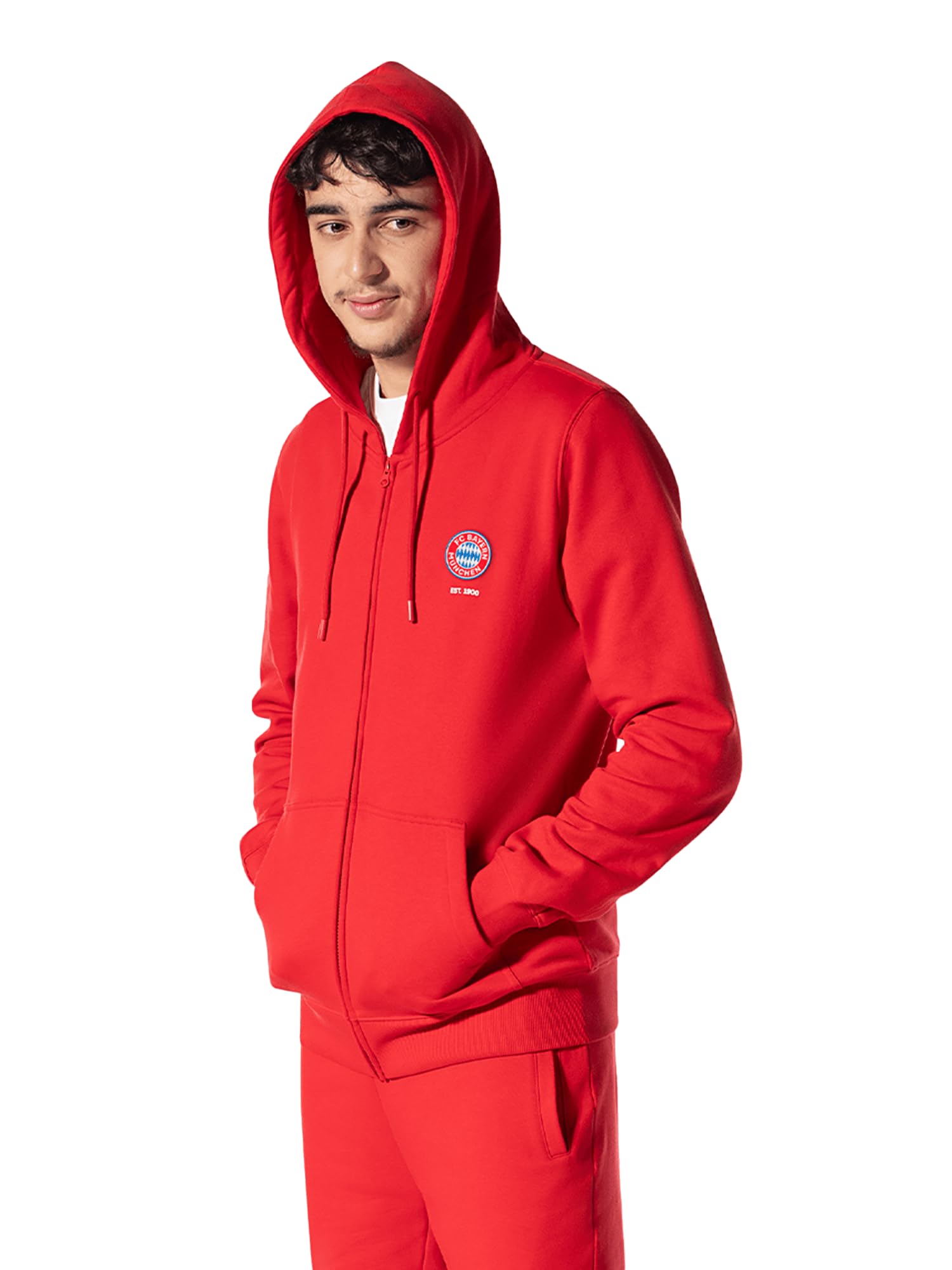 FC Bayern München ZipIHoodie Essential für Herren (Größe S, Rot) I Kapuze mit Kordelzug & gesticktem Logo I Sportbekleidung mit durchgehendem Reißverschluss I Offiziell lizenziert