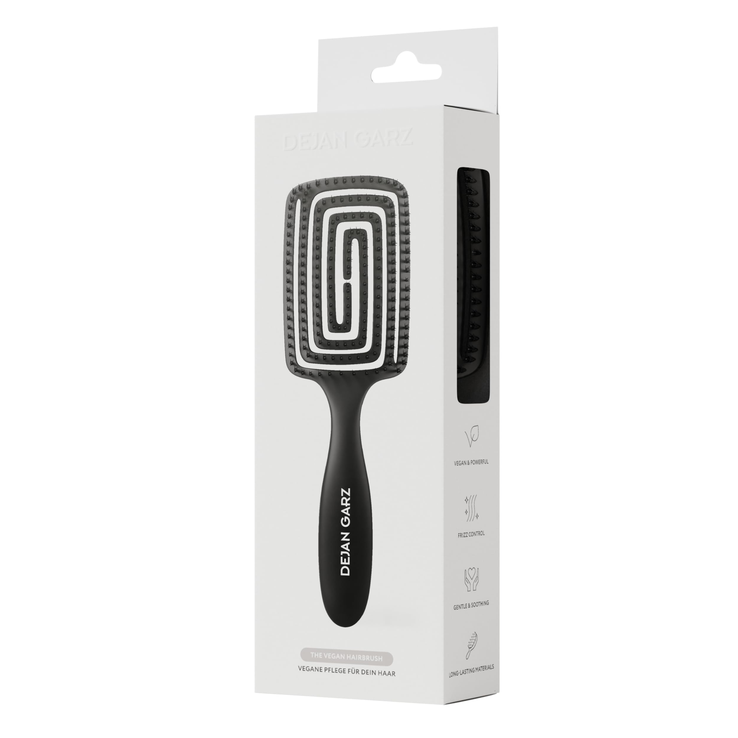 Dejan Garz Bürste mit veganen Borsten Schwarz (1 Stk) – Haarbürste ohne Ziepen für alle Haartypen – Kopfhautschonend – Hair Brush für Glanz & Geschmeidigkeit inkl. Reinigungsbürste - 3