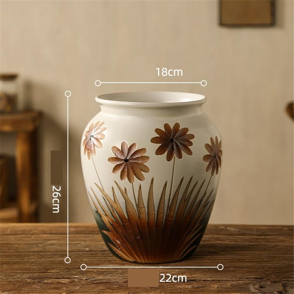 Pot de Fleur Pot de Fleurs Vintage en poterie Fait Main, 22 x 26 cm Pots de Plantes en céramique