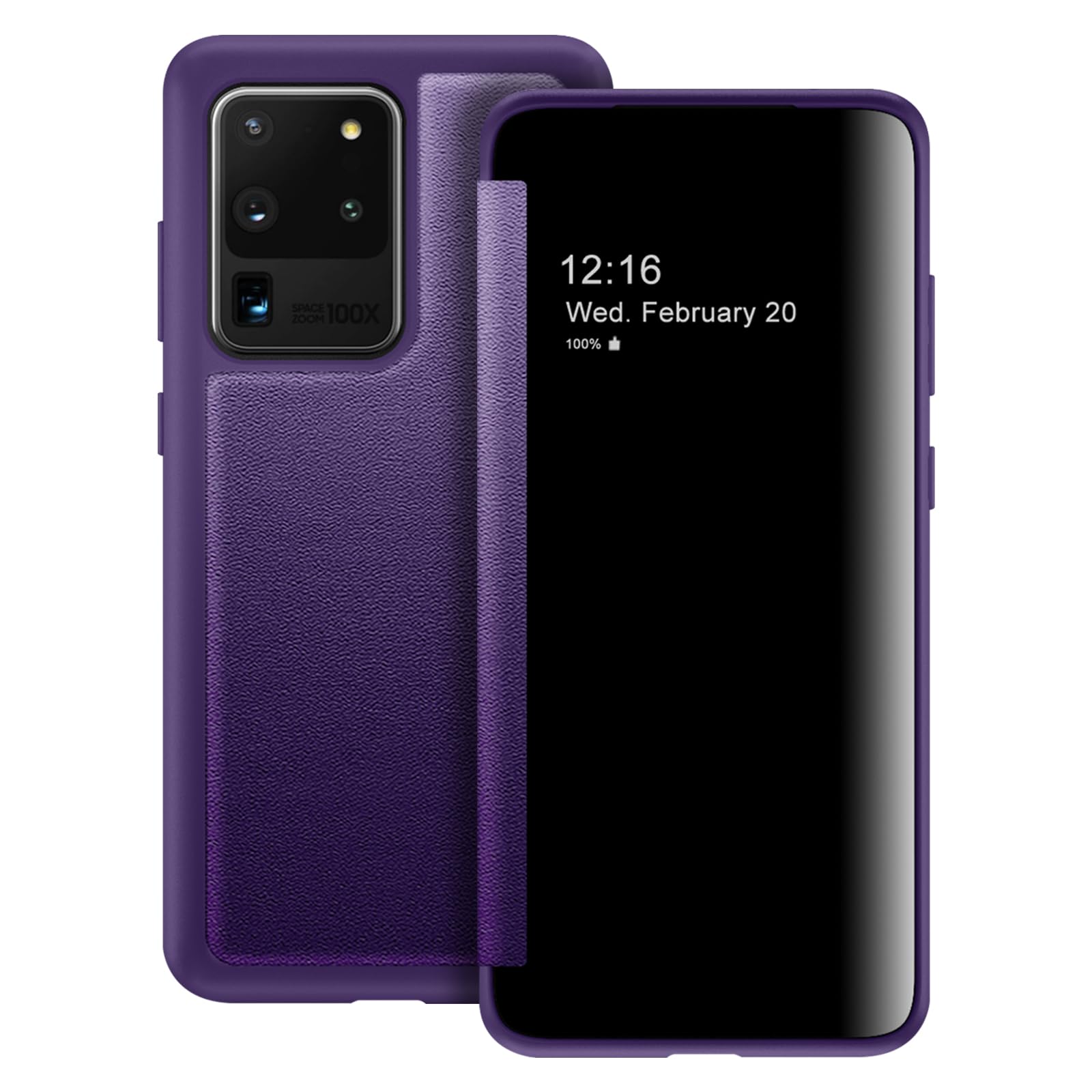 Flip Case for Samsung Galaxy S20 Ultra Case S View, Frosted Translucent Clear View Folio 360 Degree Protective Phone Case for Samsung S20 Ultra, Flip