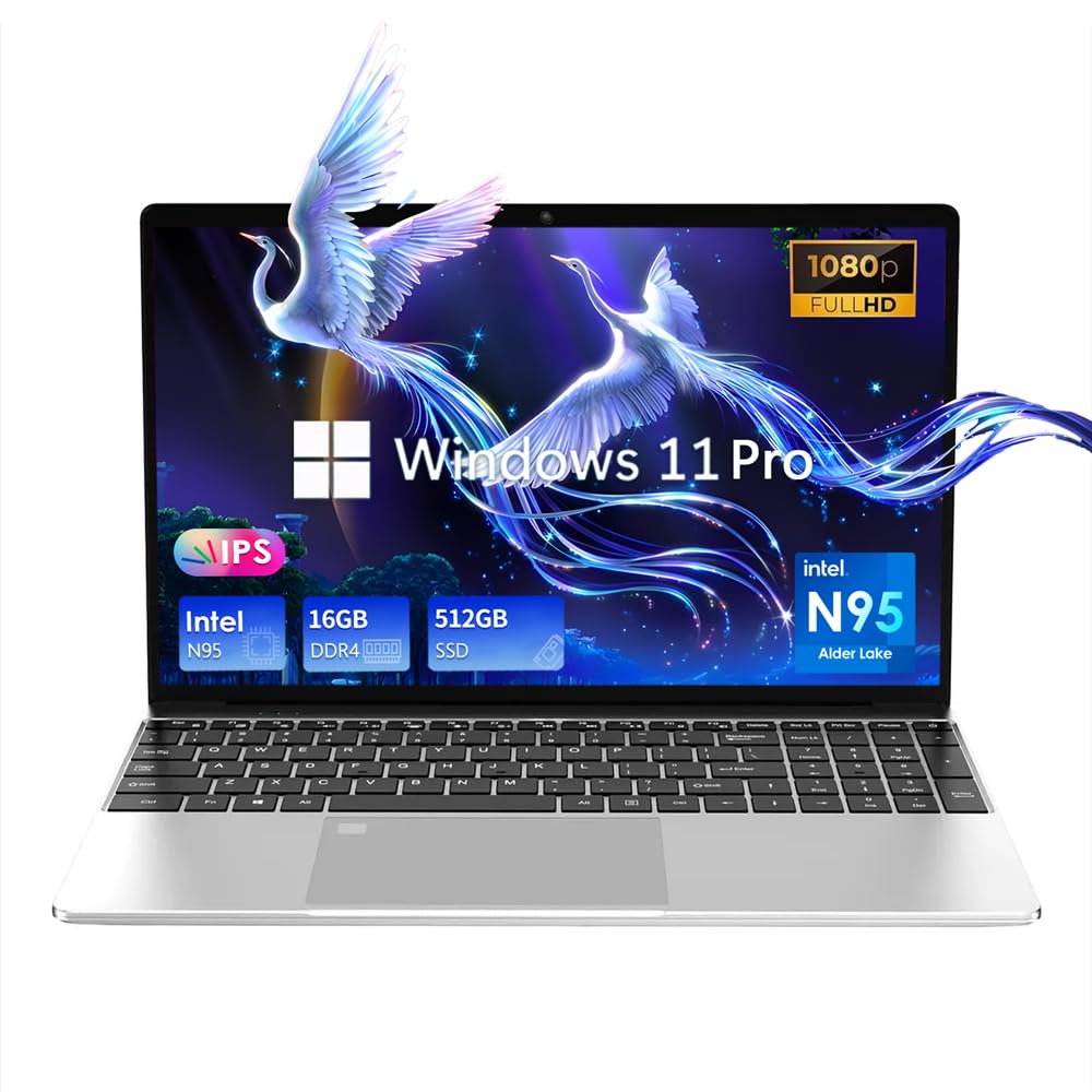 Laptop 15.6"" IPS 1080P Notebook PC,16GB DDR4 512GB SSD, Quad-Core Intel 12th Gen N95 Processor, HD Camera,Windows 11 Pro Laptop, Fingerprint Unlock, Backlit Keyboard USB3.0 Port