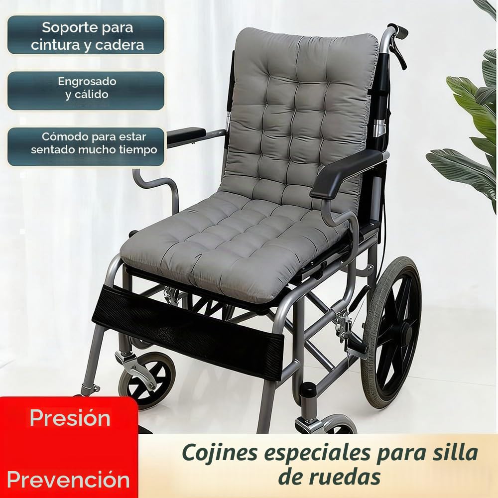 Cojín Antiescaras Integrado para Silla De Ruedas con Respaldo, Reductor Presión Lavable En Poliéster/Algodón, Previene Úlceras por Presión Accesorio para Sillas Ruedas Y Oficina