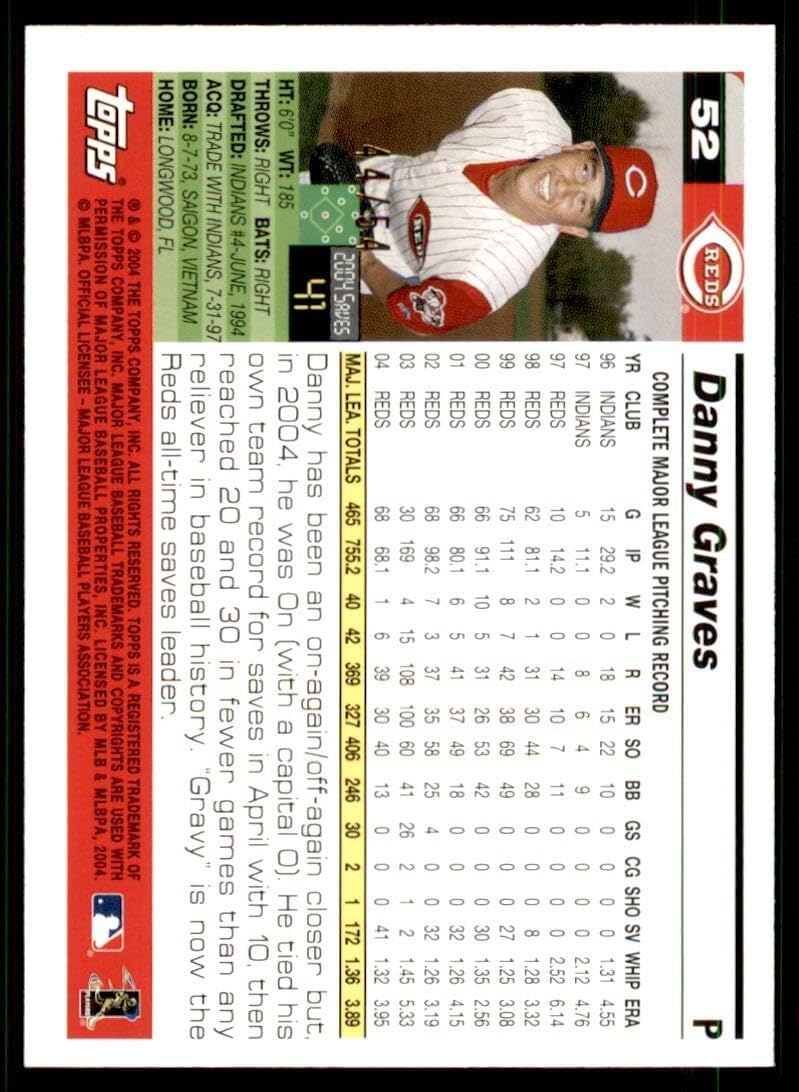 Danny Graves Card 2005 Topps #52 - Slabbed Baseball Cards